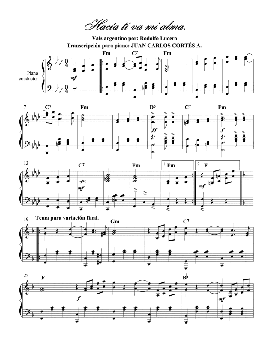 Hacía ti va mi alma - Vals por Roberto Firpo (arr. Juan Carlos Cortés A.)