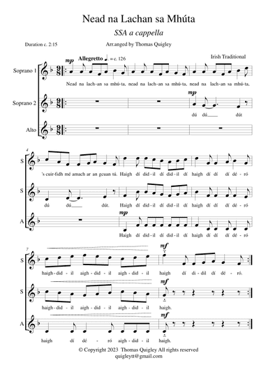 Nead na Lachan sa Mhúta (SSA a cappella) (arr. Thomas Quigley)