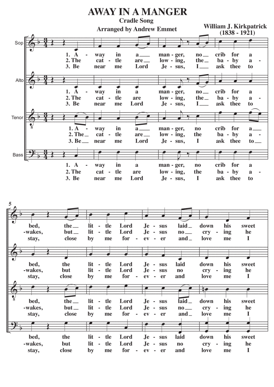 Away In A Manger A Cappella SATB (arr. Andrew Emmet)