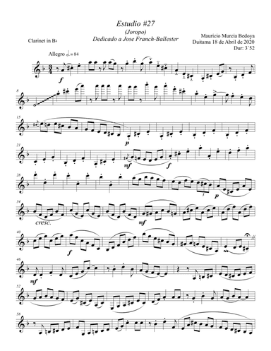 Etude #27 (Joropo), for Solo Clarinet
