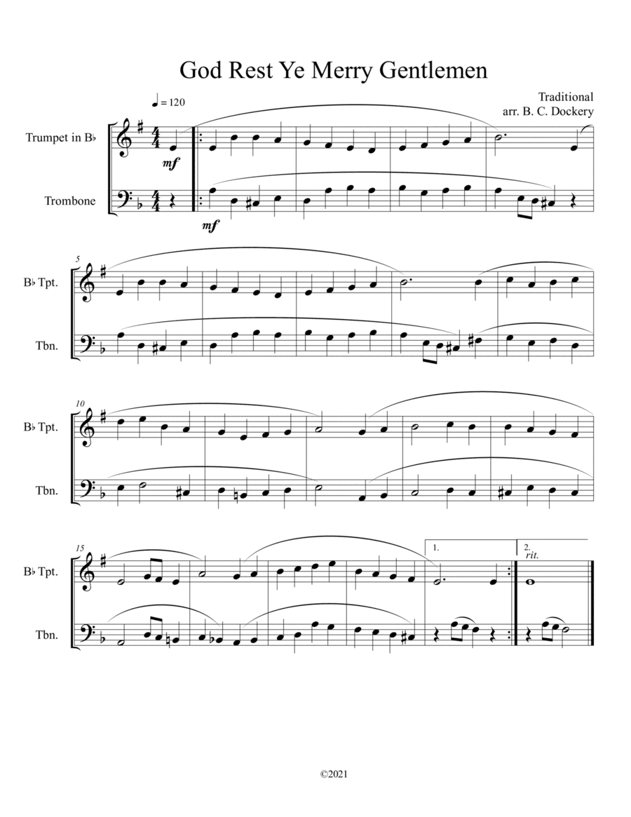 God Rest Ye Merry Gentlemen (Trumpet and Trombone Duet) (arr. B. C. Dockery)