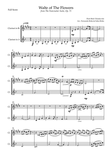 Waltz of The Flowers - from Nutcracker (P. I. Tchaikovsky) for Clarinet in Bb & Clarinet in A Duo (arr. Fernando Britto, Fabio Britto)