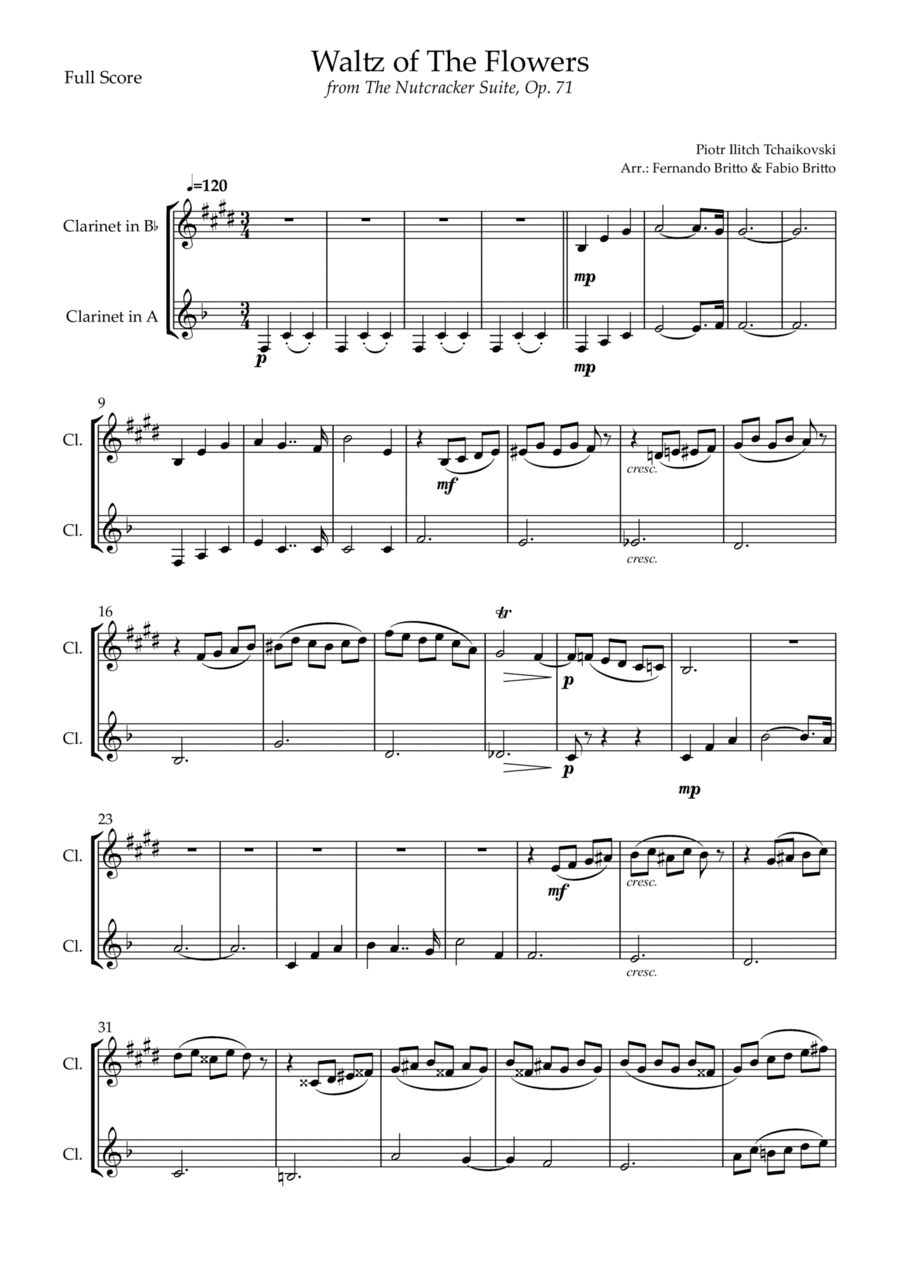 Waltz of The Flowers - from Nutcracker (P. I. Tchaikovsky) for Clarinet in Bb & Clarinet in A Duo (arr. Fernando Britto, Fabio Britto)