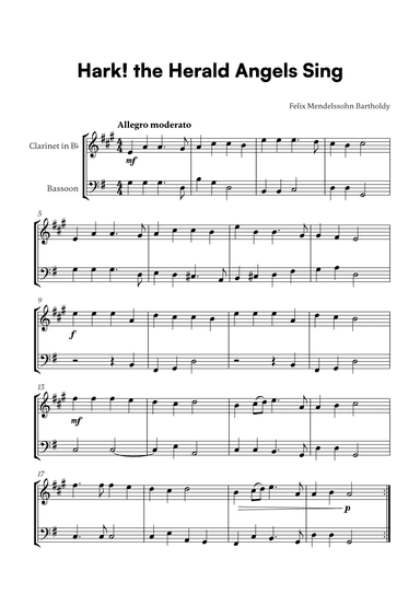 Felix Mendelssohn Bartholdy - Hark the Herald Angels Sing (for Clarinet and Bassoon) (arr. Cadenza Editions)