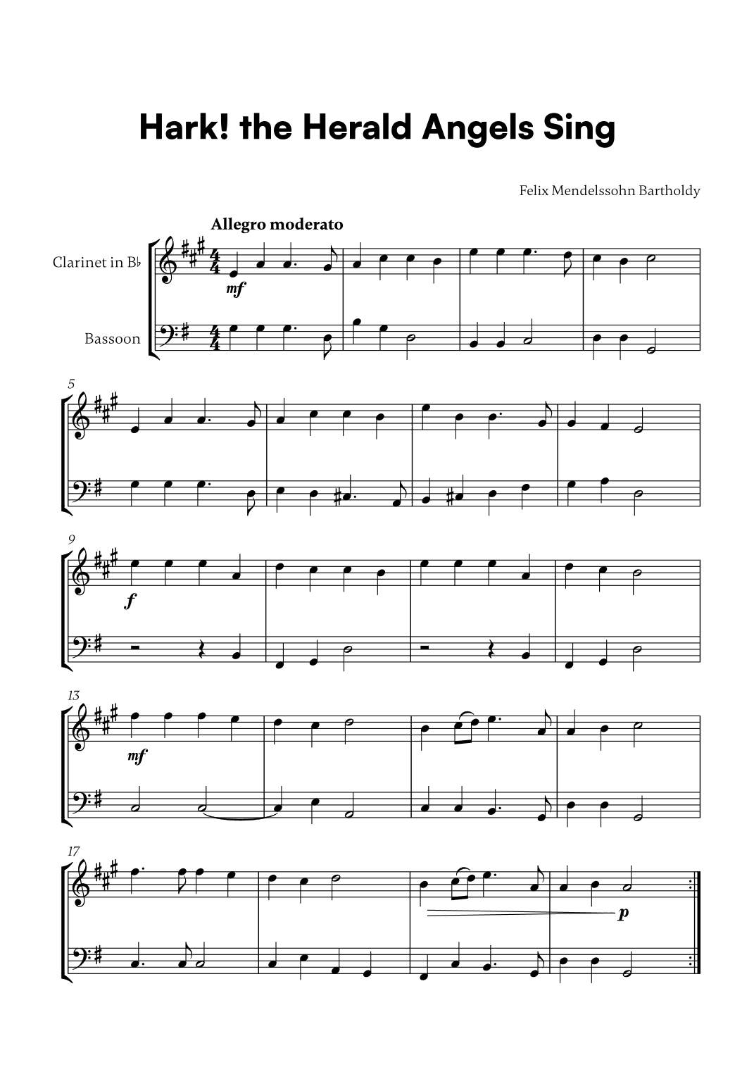 Felix Mendelssohn Bartholdy - Hark the Herald Angels Sing (for Clarinet and Bassoon) (arr. Cadenza Editions)