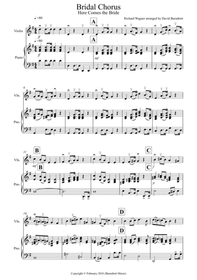 Bridal Chorus "Here Comes The Bride" for Violin and Piano (arr. David Burndrett)