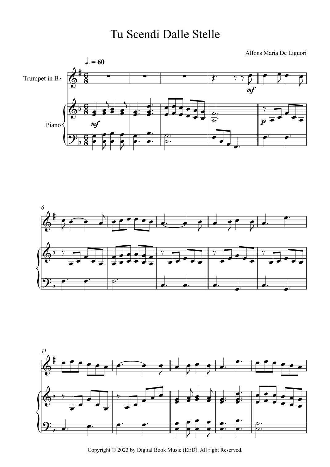 Tu Scendi Dalle Stelle - Alfons Maria De Liguori (Trumpet + Piano) (arr. Digital Book Music)