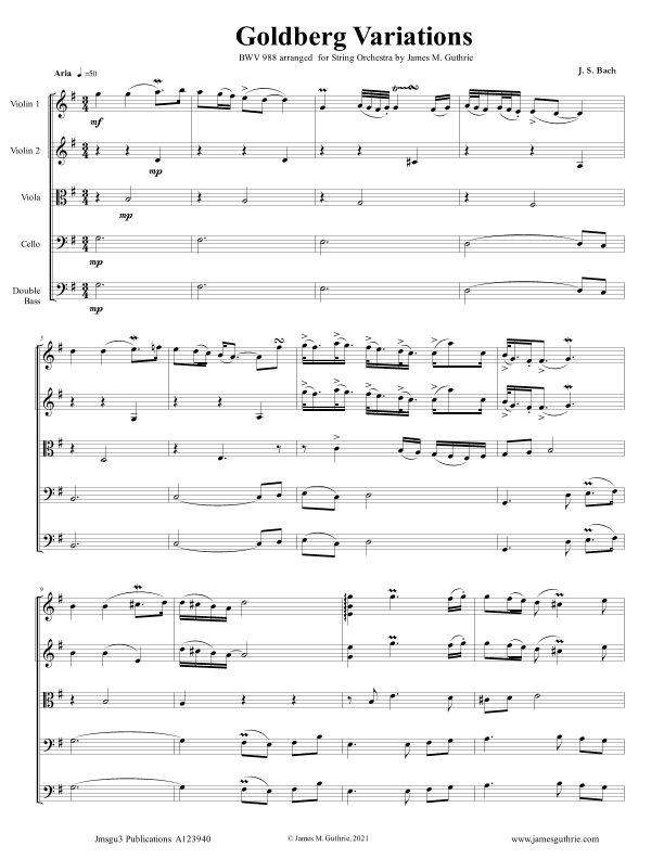 BACH: The Goldberg Variations BWV 988 Complete for String Orchestra (arr. James M. Guthrie)