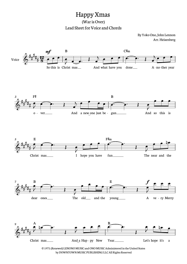 Happy Xmas (war Is Over) (arr. Heisenberg)
