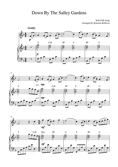 Down By The Salley Gardens (for oboe solo and piano accompaniment) (arr. Kaiserin Rebecca)