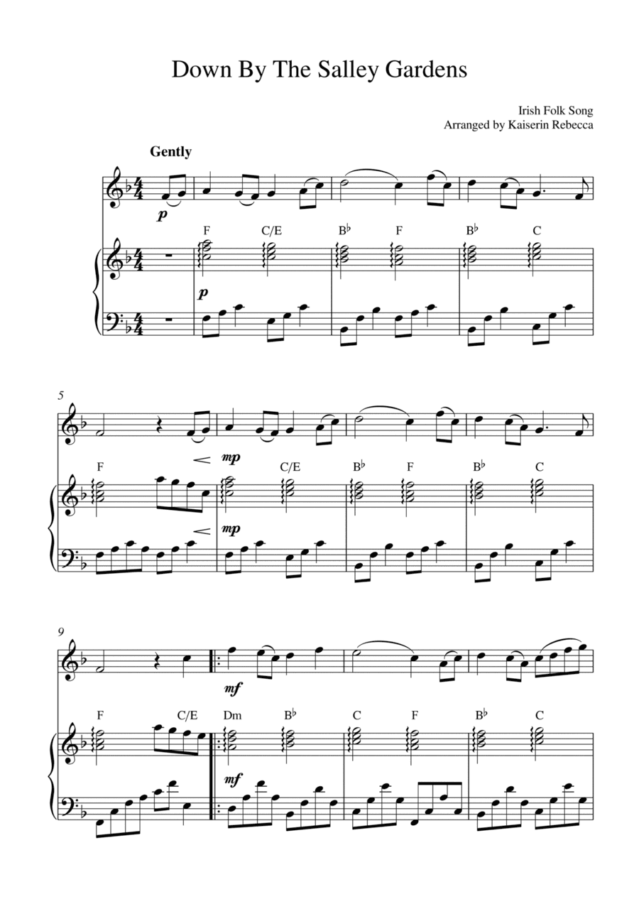 Down By The Salley Gardens (for oboe solo and piano accompaniment) (arr. Kaiserin Rebecca)