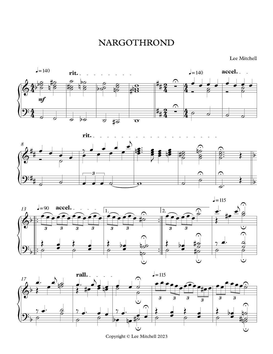 NARGOTHROND: From The Elven Kingdoms: For Piano