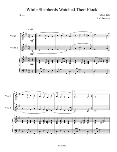 While Shepherds Watched Their Flock (Violin Duet with Piano Accompaniment) (arr. B. C. Dockery)