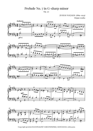 Prelude No. 7 in G-sharp minor, Op. 20 by Juozas Naujalis (1869–1934)