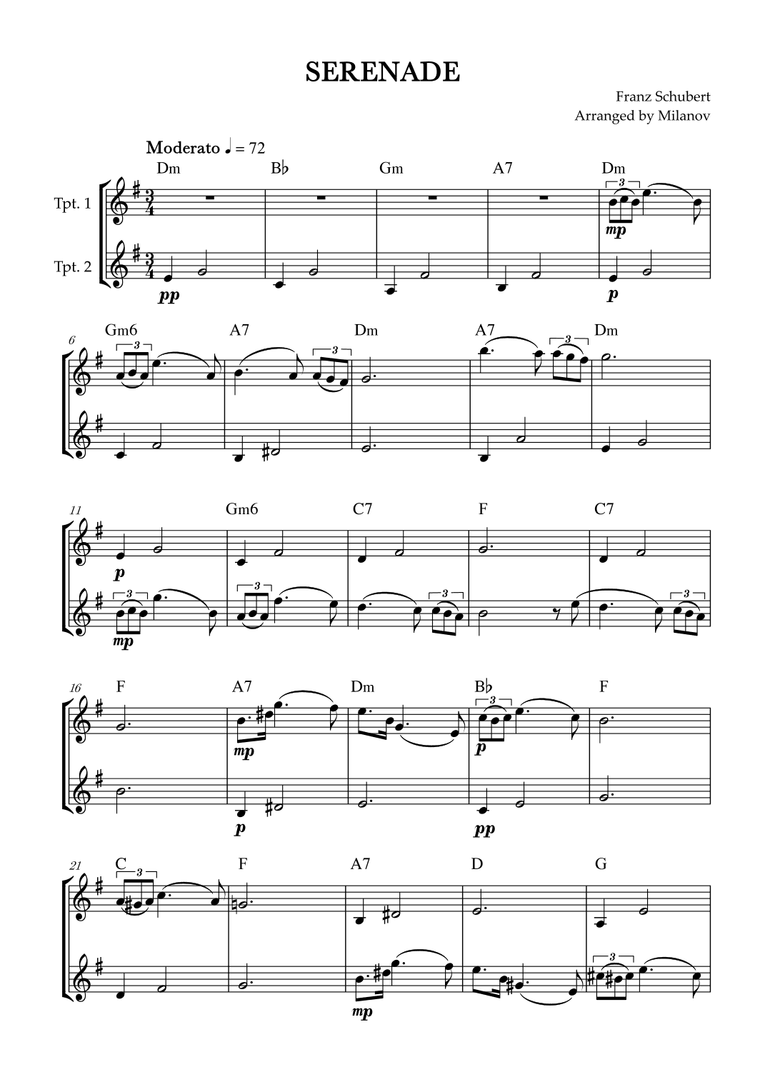 Serenade | Schubert | Trumpet in Bb duet | Chords (arr. Milanov)