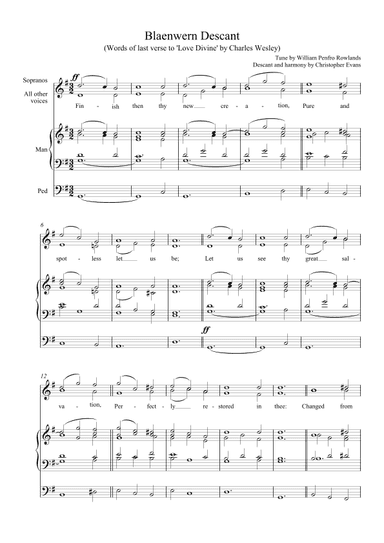 Blaenwern (Love Divine, all Loves Excelling) Descant for Choir & Organ/Keyboard