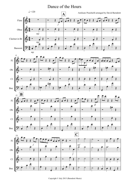 Dance of the Hours for Wind Quartet (arr. David Burndrett)