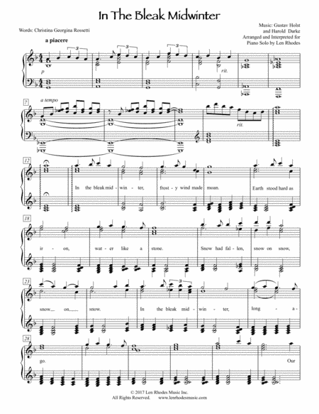 In The Bleak Midwinter - a Contemporary Piano Solo for Christmas (arr. Len Rhodes)