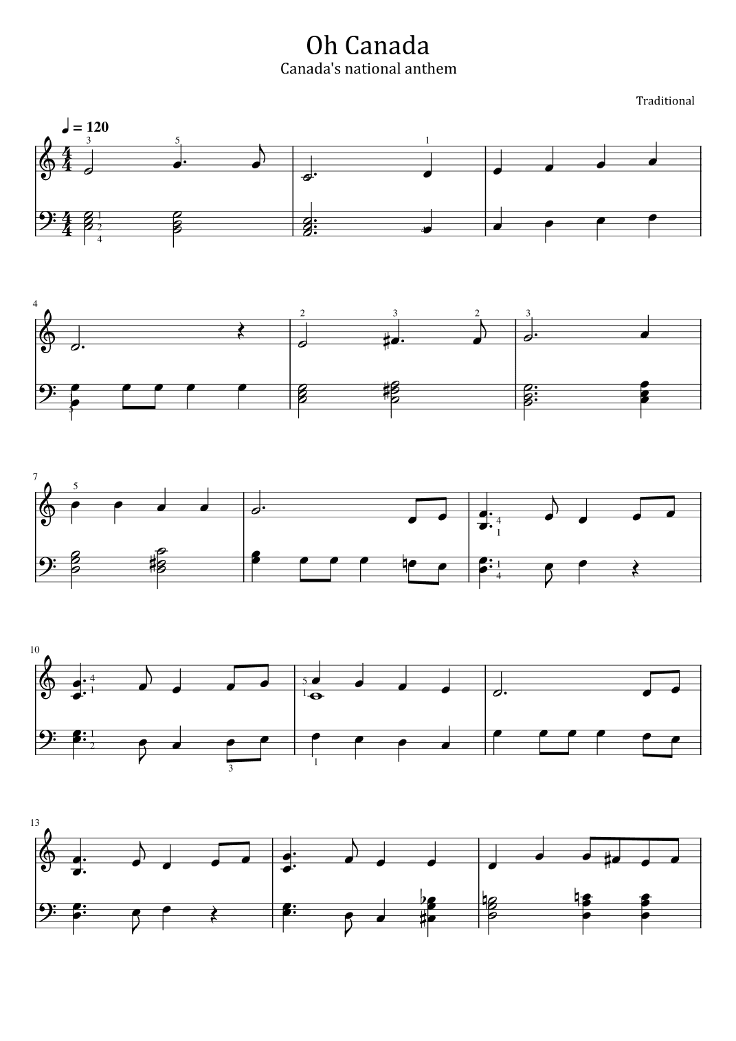 Oh Canada - Canada's national anthem - For Easy Piano With Finger (arr. poon)