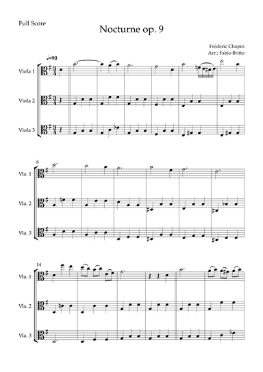 Nocturne Op.9 No. 2 (Frédéric Chopin) for Viola Trio (arr. Fabio Britto)