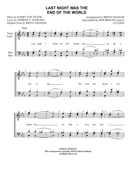 Last Night Was the End of the World (men) (arr. Brent Graham)