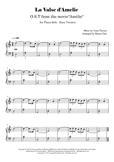La Valse D'amelie (arr. Hanna Choi)