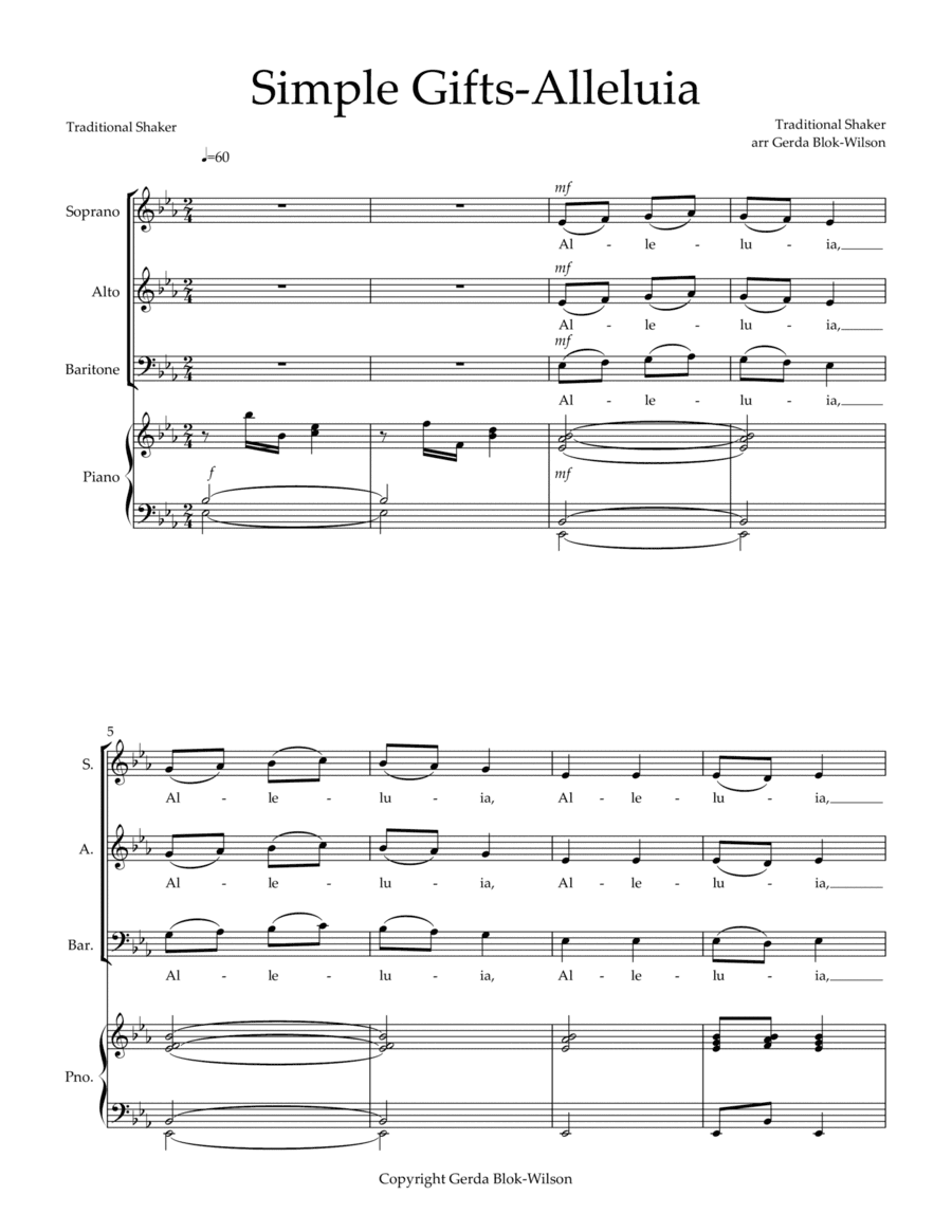 SIMPLE GIFTS-ALLELUIA (arr. Gerda Blok-Wilson)