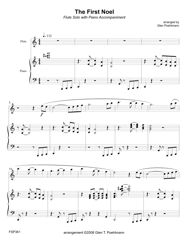THE FIRST NOEL - FLUTE SOLO with Piano Accompaniment (arr. Glen Poehlmann)