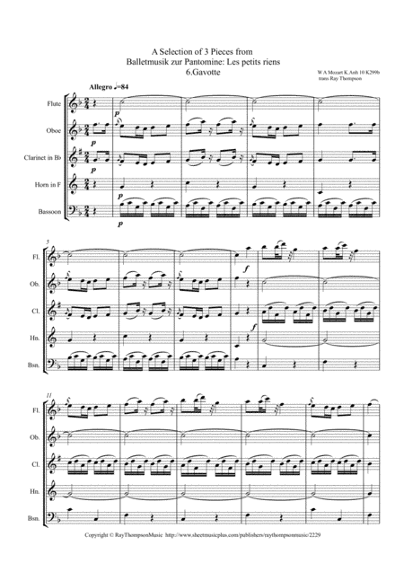 Mozart: A Selection of 3 Pieces from Balletmusik zur Pantomime "Les petits riens" K299b K.anh 10 - (arr. Ray Thompson)