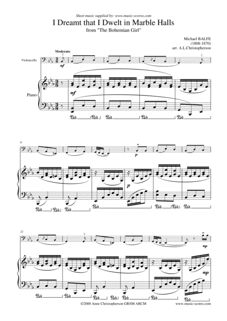 Marble Halls, from "The Bohemian Girl" - Cello & Piano (arr. Anne L Christopherson GRSM ARCM)
