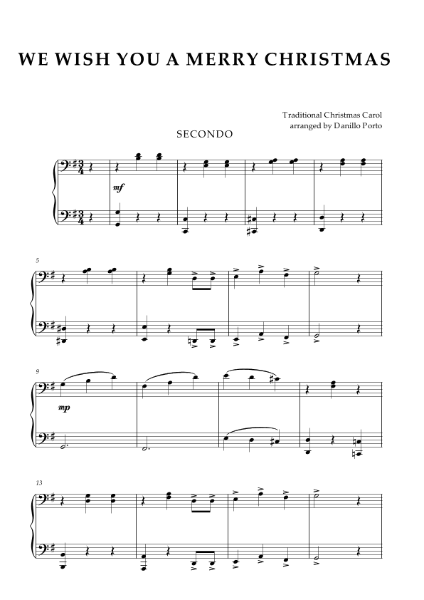 We Wish You A Merry Christmas - Piano Four Hands (arr. Danillo Porto)