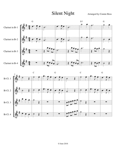 Silent Night Bb Clarinet quartet (arr. Connie Boss)