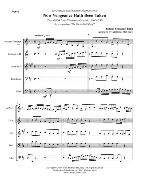 Choral No. 64 from Christmas Oratorio BWV 248 for Brass Quintet (arr. Matthew McCrady)
