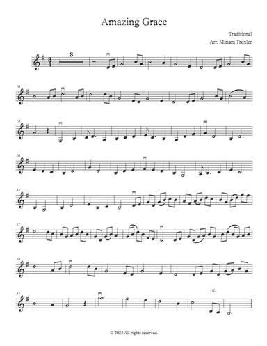 Amazing Grace for Violin and Piano (arr. Miriam Troxler)