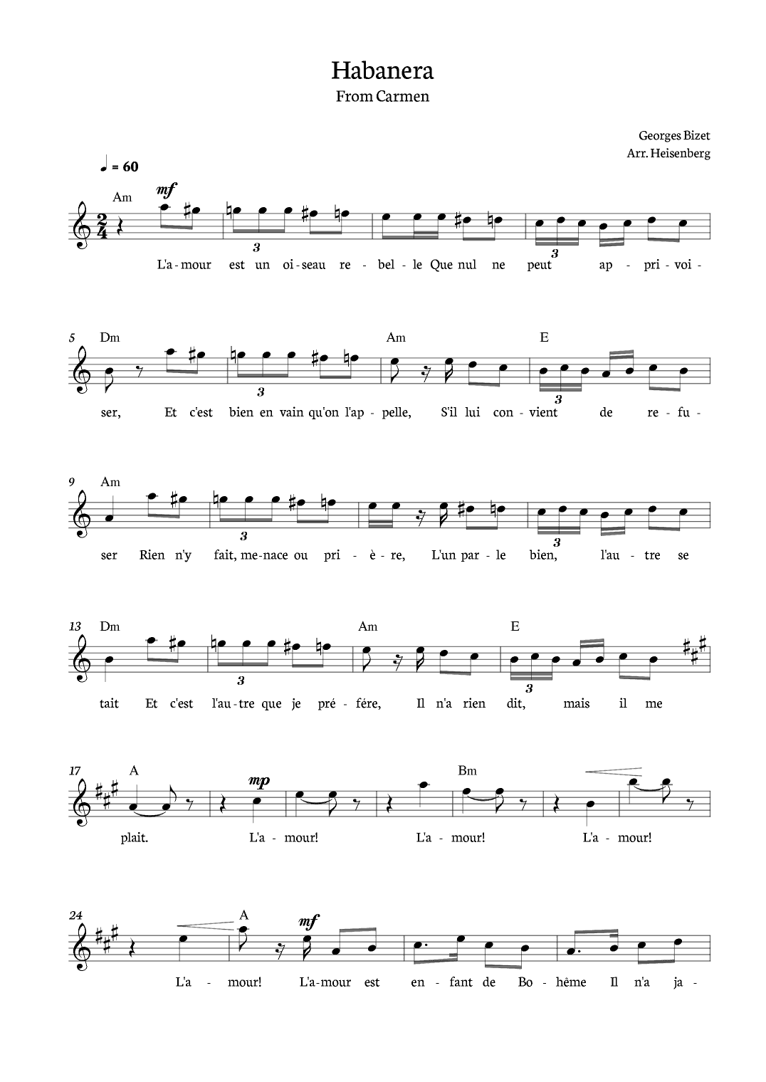 Habanera from Carmen for Lead Sheet with chords (arr. Heisenberg)