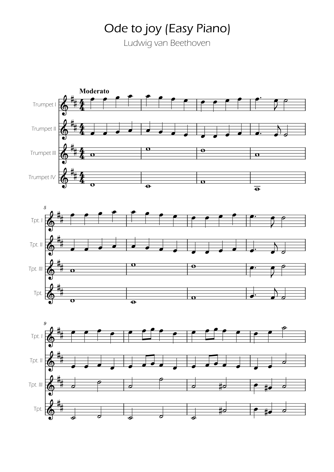 Ode To Joy - Easy Trumpet Quartet (arr. Ygor Nunes)