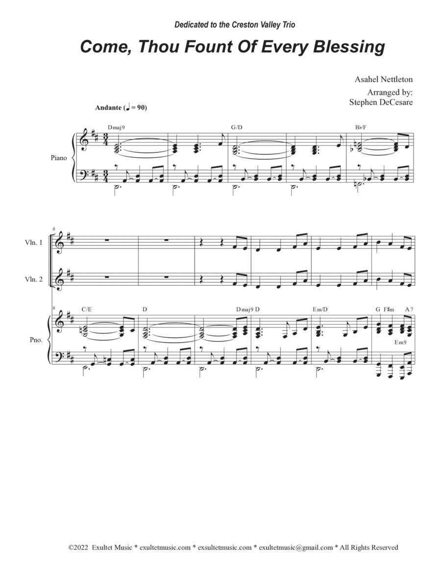 Come, Thou Fount Of Every Blessing (String Quartet and Piano) (arr. Stephen DeCesare)
