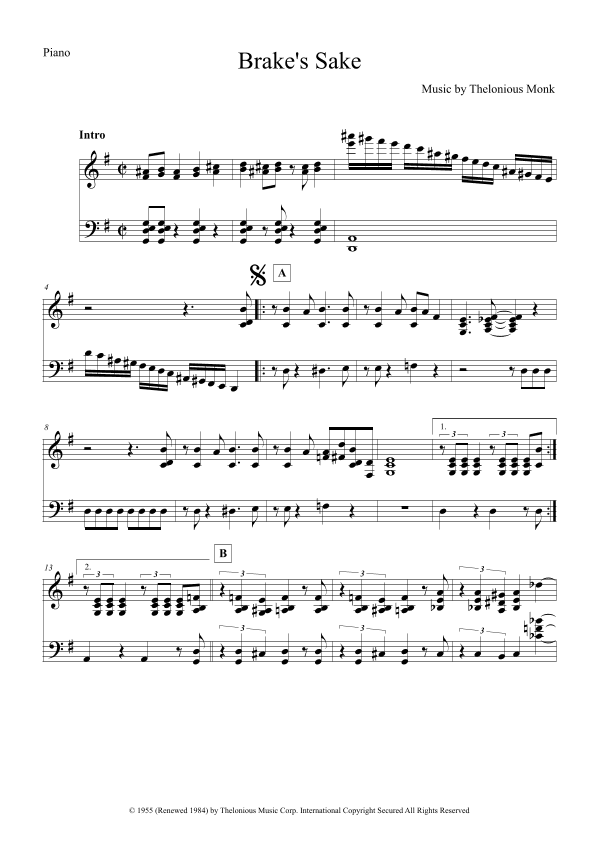 Brake's Sake (arr. The Sheet Music Library)