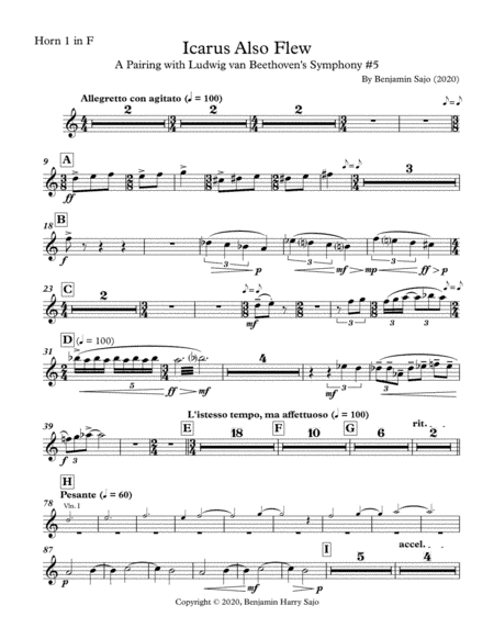 Icarus Also Flew: A Pairing with Beethoven's Symphony #5 - Horn 1 in F