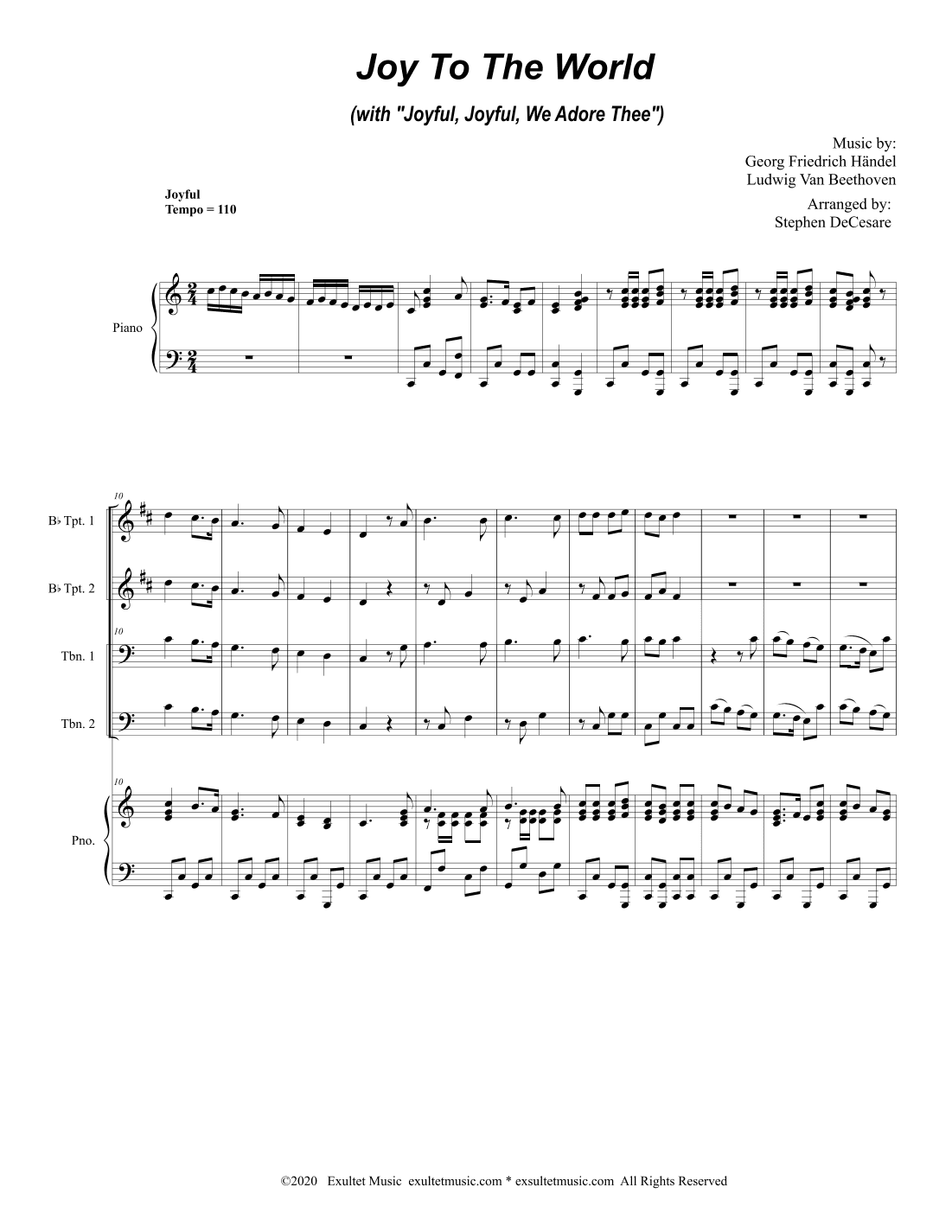 Joy To The World (with "Joyful, Joyful, We Adore Thee") (Brass Quartet and Piano - Alternate) (arr. Stephen DeCesare)