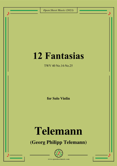 Telemann-12 Fantasias,TWV 40 No.14-No.25,for Violin (arr. OSM Press)