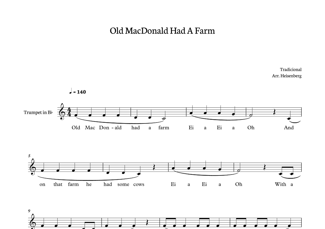 Old MacDonald had a farm for Trumpet Bb (arr. Heisenberg)