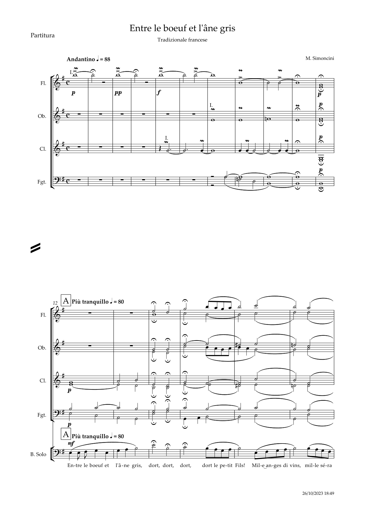 Entre le boeuf et l'âne gris (Le someil de l'Enfant Jesus - Between the ox and the grey donkey) (arr. Marco Simoncini)