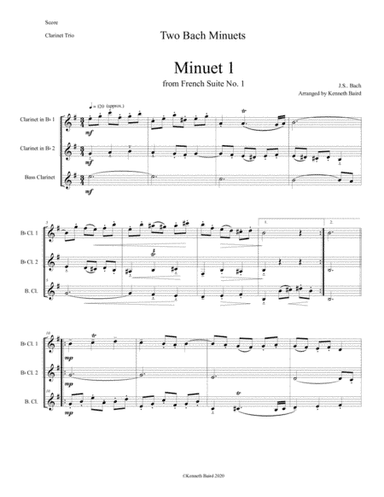 Two Bach Minuets for Clarinet Trio (from French Suite No. 1) (arr. Kenneth Baird)