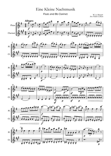 Eine Kleine Nachtmusik - flute and Bb clarinet version (arr. Pedro Cohen)