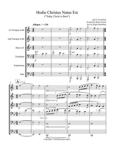 Hodie Christus Natus Est (Brass Sextet - 2 Trp, 1 Hrn, 1 Trb, 1 Euph, 1 Tuba) (arr. Regis Bookshar)