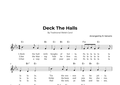 Deck The Halls (Key of E-Flat Major) (arr. R. Salvario)