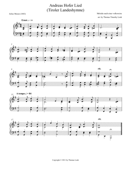 The Tyrol will be Austrian Again (music cues) (arr. Thomas Timothy Lenk)