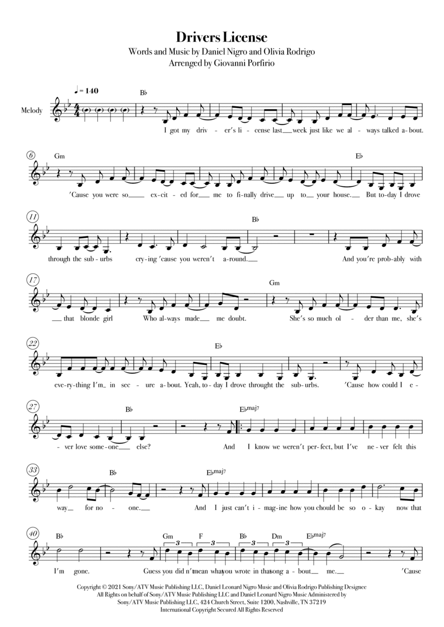 Drivers License (arr. Giovanni Porfirio)