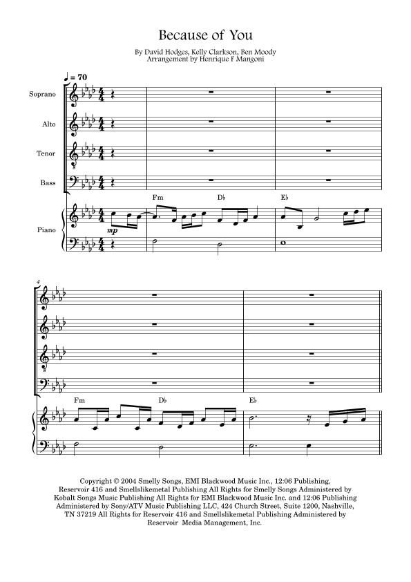 Because Of You (arr. Henrique F Mangoni)